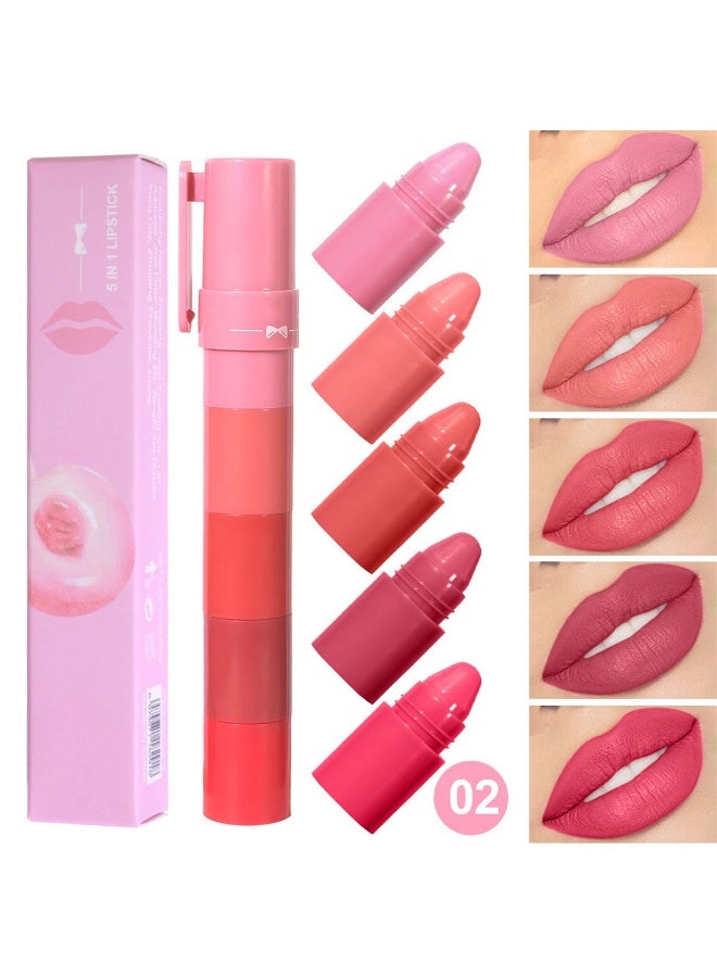Huitich Fruit Five-Flavor Velvet Matte Lipstick 5-in-1 Set – Long-Lasting Smudge-Proof (Shade 02) - Image 1
